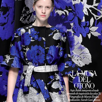 

3D peony France quality Advanced jacquard fabric crisp blue flower three-dimensional fashion cotton fabrics bazin riche tul