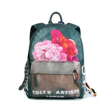 Европейский Моды Милые Студент Школы Back Bag printed pattern Холст Женщины Рюкзак С Цветком Девушка Талреп Этническом Стиле