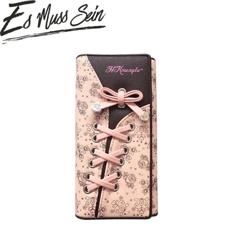 

EsMussSein Women High-capacity Bow Wallet New 3 Fold Long Coin Bag Standard Wallets Female Card Photo Holder Printing Open Purse