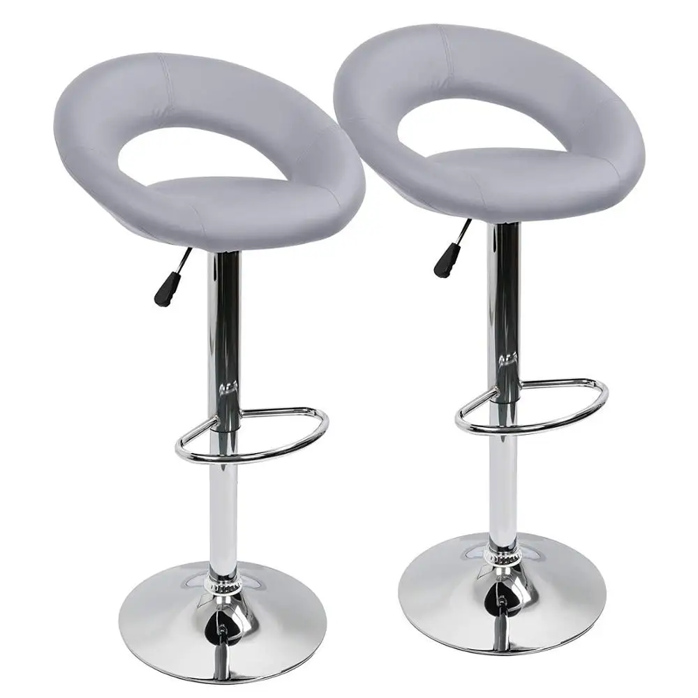 

Bar Chair Adjustable Swivel Bar Stools Set of 2, Faux Leather Gas Lift Breakfast Kitchen Chairs with Crescent Shaped Back DE