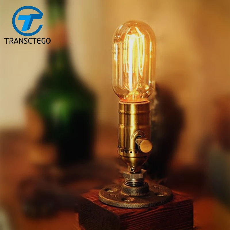  Desk Lamp Dimmable Table Light Wood Edison Bulb 220V Bedroom Bar wooden Retro Coffee Shop Vintage e