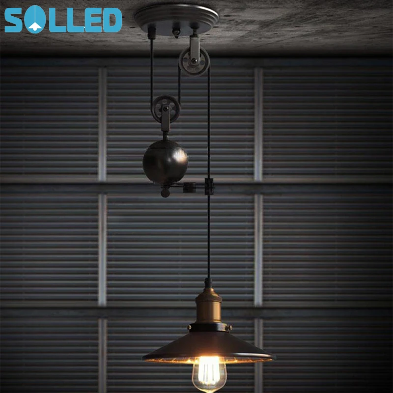

SOLLED Creative Retro Up-down Lift Pulley Iron Chandelier Lamp without Bulb