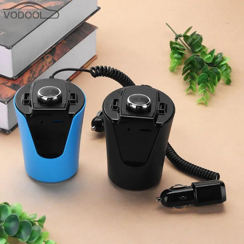 Cup Shaped LCD Car Bluetooth Handsfree FM Transmitter Modulator Auto A2DP MP3 Music Player Dual USB Car-charger