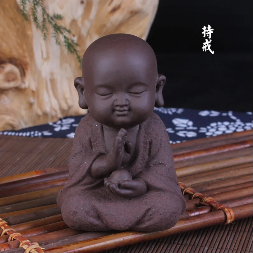Статуя Будды, маленький монах, цветной песок, Керамическая Мини-статуэтка, аксессуары для украшения дома, фиолетовый песок, чай, домашнее животное, подарок, ремесло - Цвет: 6