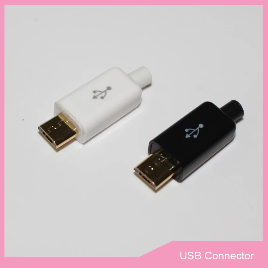 

5sets 5PIN Micro USB Male Plug Connector Charger 5P Tail Charging jack 4 in 1 Gold Plated White Black