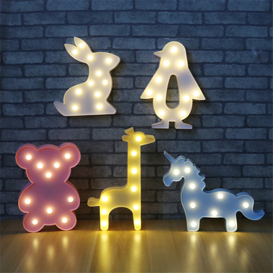 3D Животные ночные огни Единорог медведь шатер светодиодный Аккумуляторный
