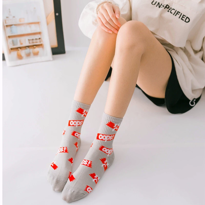 

SP&CITY Opps Letter Patterned Cool Women Socks Harajuku Cartoom Skateboard Short Socks Cotton Cute Casual Funny Ankle Socks