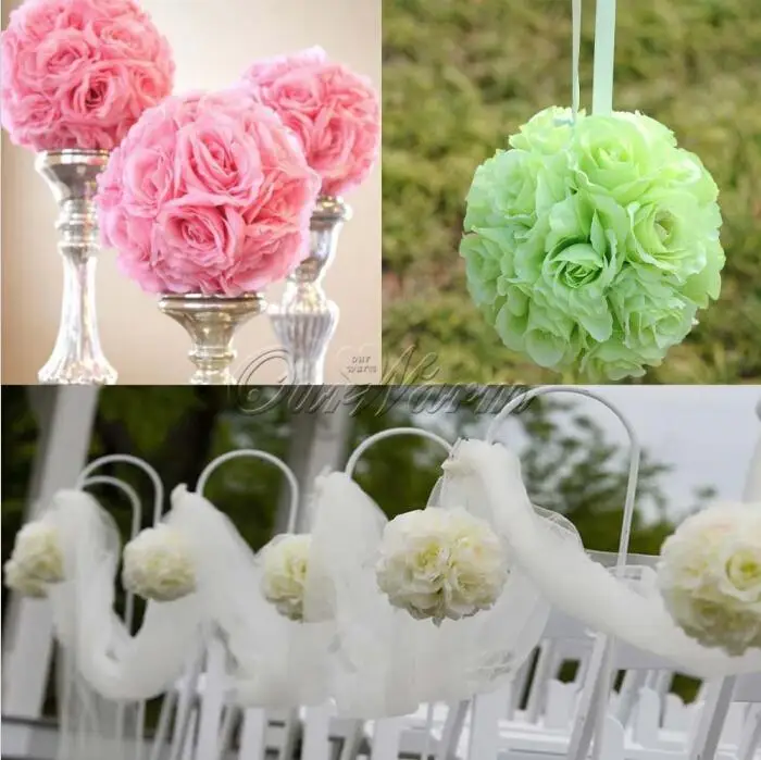 

6 Inch Elegant Artificial Silk Rose Flower Ball Hanging Kissing Balls Ornament For Wedding Party Festivals Decorations