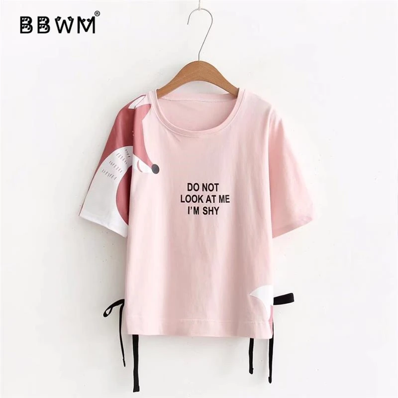 2017 summer new creative sweet fox letters printed loose round neck short-sleeved women's T-shirt half sleeve
