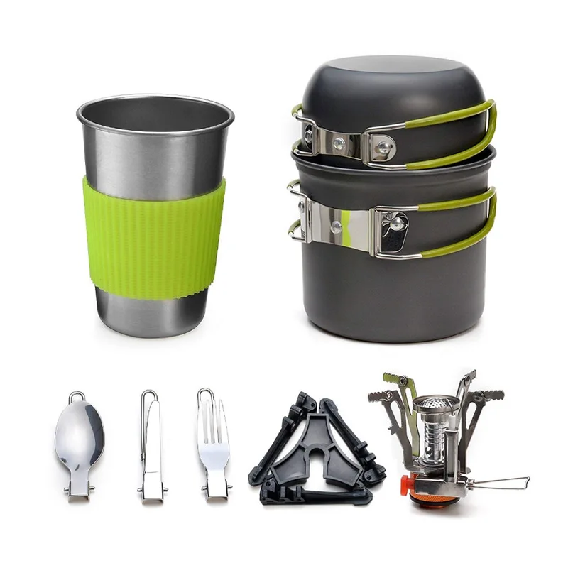 Ligero acampar al aire libre vajilla Kit de utensilios mochilero senderismo engranaje equipo de cocina 8 unidades cocina cuencos conjunto estufa