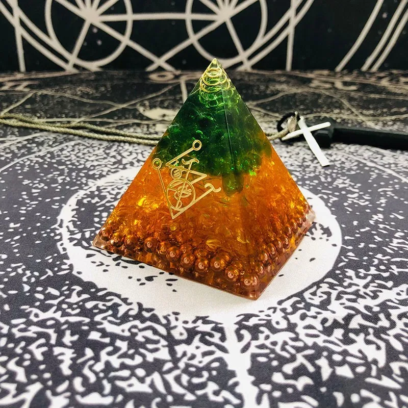 AURAREIKI Orgonite Пирамида Габриэль марипура чакра натуральный цитрин зеленый кристалл устраняет жизнь отрицательных энергии смолы ремесла
