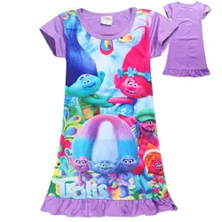 Дети Девушки Летние платья с героями мультфильма «тролли» прямое платье Детская домашняя одежда ночная Infantil Для ванной Халат для