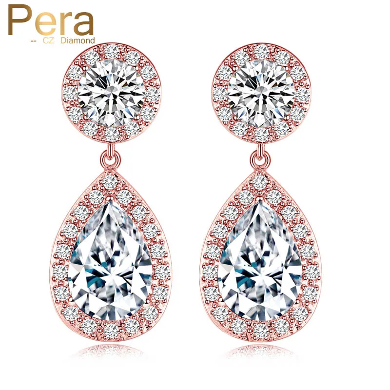 

Pera Glittering AAA Cubic Zirconia Round Circle Water Drop Dangle Earrings For Women Evening Daily Party Jewelry Accessries E338