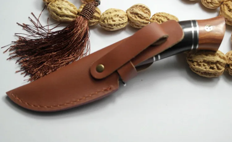 Ручной Кованый дамасский Стальной Охотничий Нож 58 HRC Дамасская стальная фиксированная рукоятка ножа из черного дерева кожаная оболочка