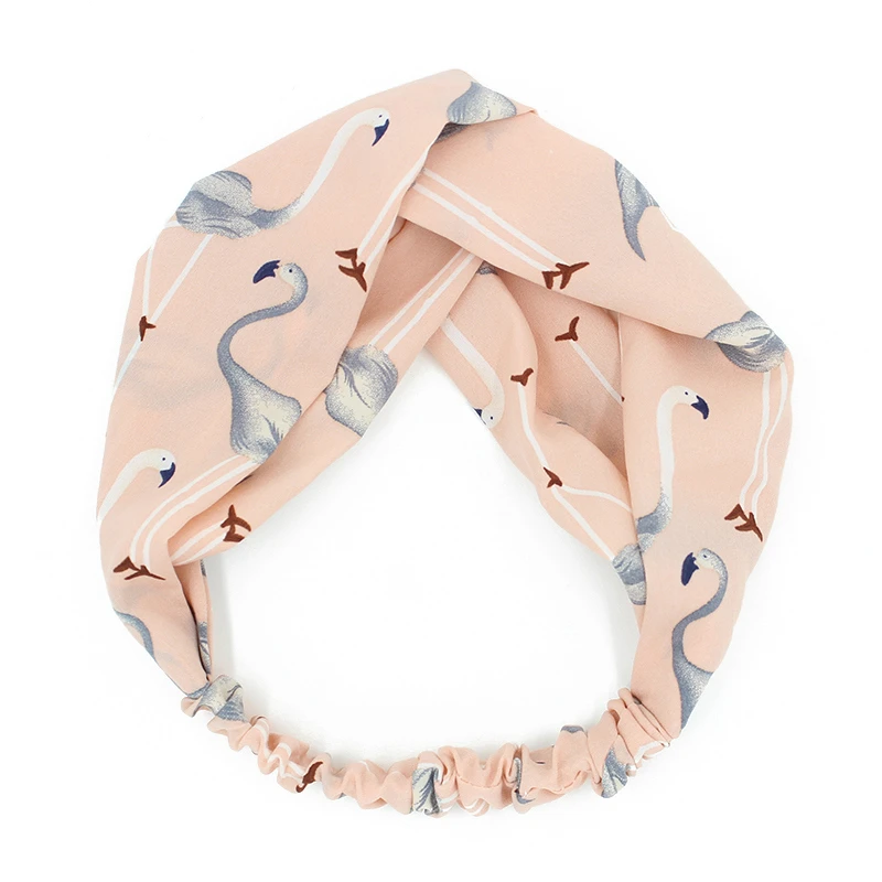 新しい女性交差ヘッドバンドフラミンゴプリント弾性ヘアバンド夏ワイドシフォン動物ヘアバンドターバン女性結び目帽子 Women S Hair Accessories Aliexpress