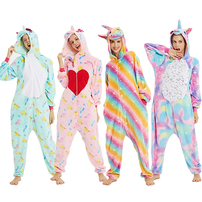 Onesie пижамы кигуруми Единорог для женщин и мужчин взрослых животных мультфильм