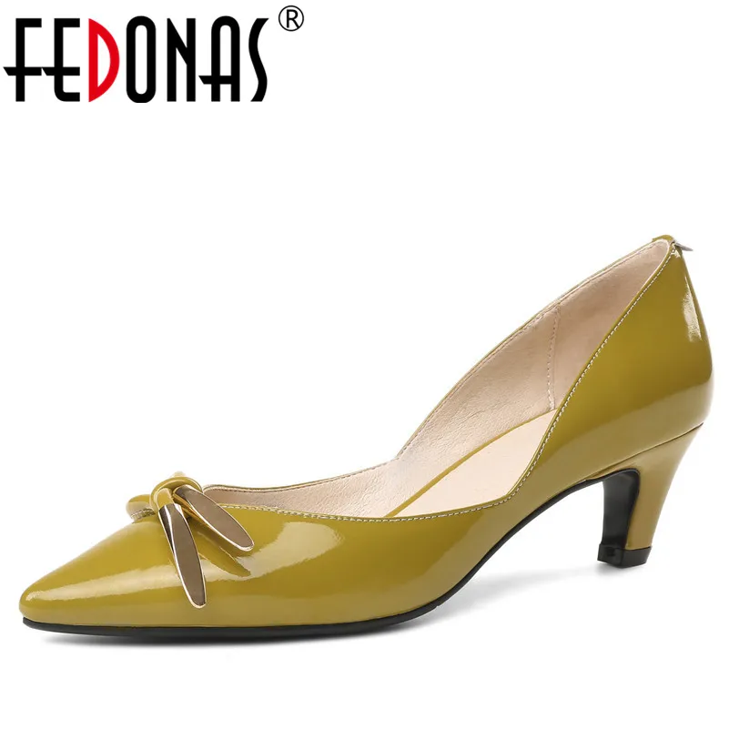 FEDONAS OL Office Lady Shoes Patent Leather High Heels Pointed Toe Dress Shoes Woman Basic Pumps Women Bowtie Knot Wedding Shoes sorbern elegant fish scales pump high heels women shoes pointed toe ol shoes wedding shoes stilettos womens basic pumps