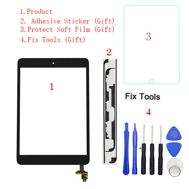 1 шт. для iPad Mini 1 Mini 2 A1432 A1454 A1455 A1489 A1490 A149 сенсорный экран дигитайзер сенсор+ IC чип Разъем Flex+ кнопка
