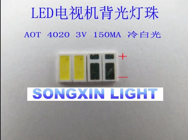 200 шт. AOT светодиодный подсветка 0,5 Вт 3 в 4020 48LM холодный белый ЖК-подсветка для ТВ-приложения 4020C-W3C4