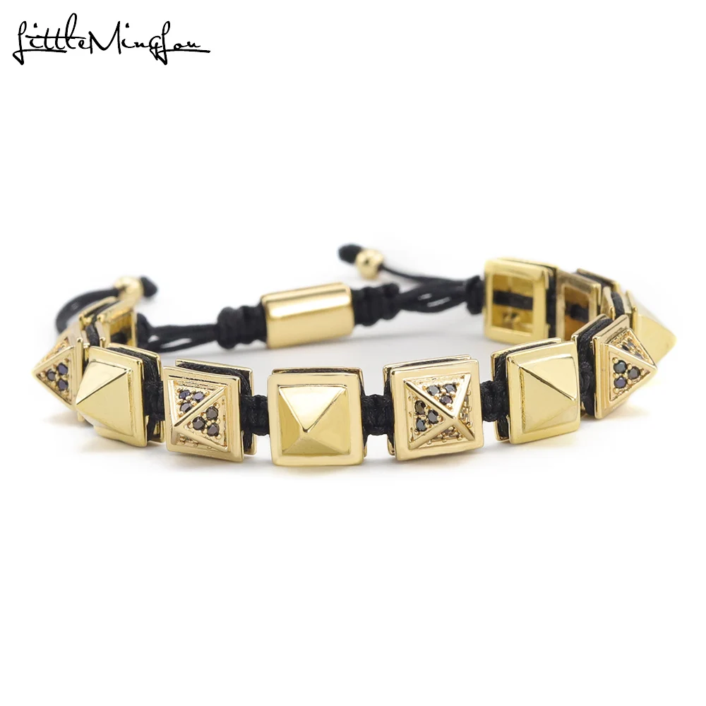 

Luxury zirconia Pyramid charm bracelet Square Beads Connector Braiding Macrame bracelets men Bracelet & Bangle for men jewelry