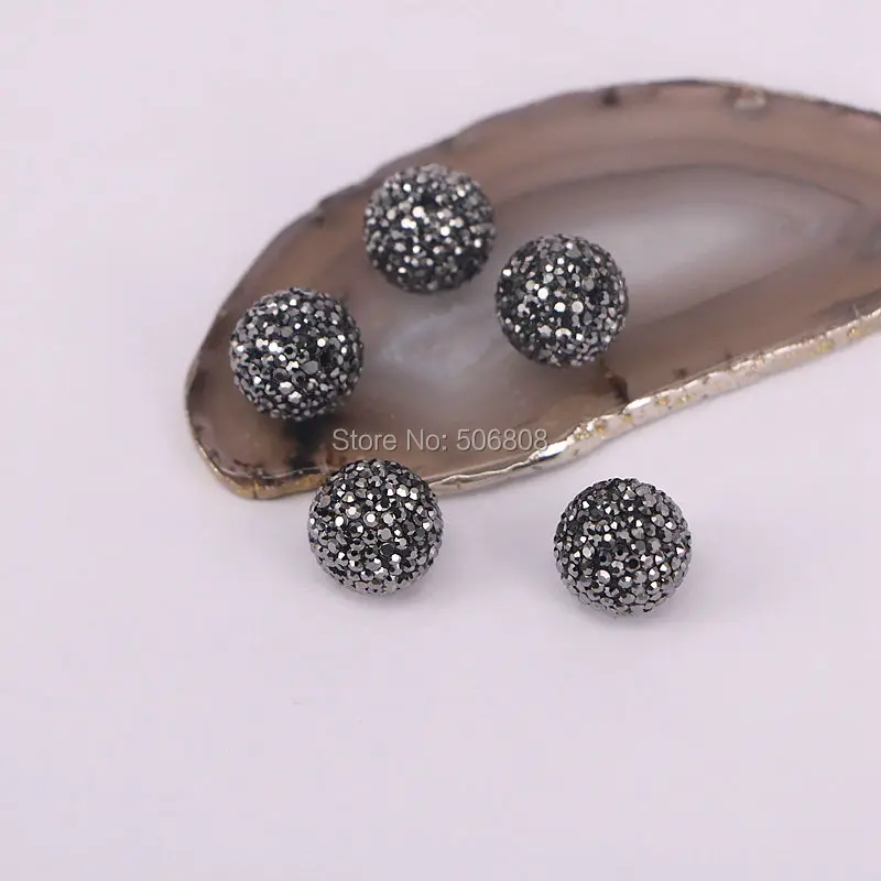 

50PCS Round Ball Rhinestone Crystal Beads, 12MM, Pave Setting Black Loose Beads ZYZ160-9944