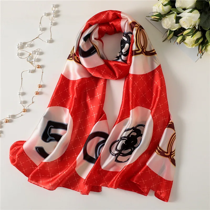 

2019 New Women's Silk Scarf Large Size Shawls and Wraps Elegant Foulard for Female Beach Stoles Pashmina Summer Bandana Hijabs