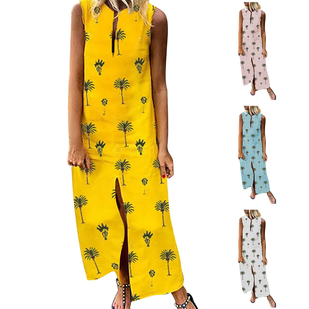 

Women 2019 summer New Fashion Elegant Blue Black Striped Women Ladies Fahion V-Neck Sleeveless Flower Print Loose Long Dress