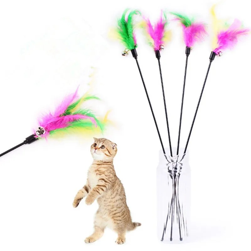 

1pcs Pet Cat Bird Feather Teaser Wand Plastic Toys Cat Stick Colorful Feathers Funny Cat Rods Pet Interactive Toys cat teaser