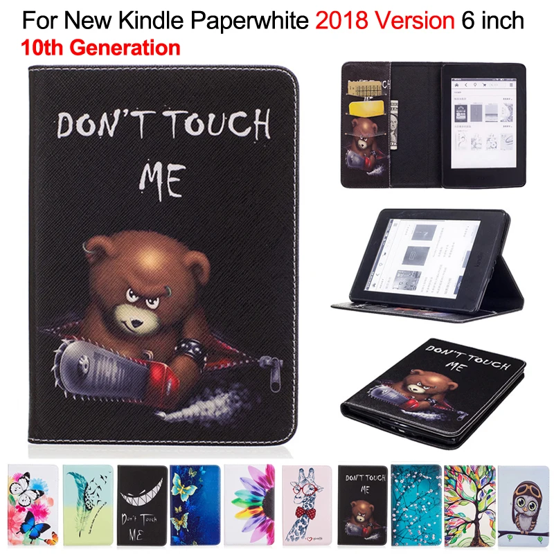 

Cute Panda Owl Butterfly Flower Painted Wallet Stand Case Capa For Funda Amazon Kindle Paperwhite 2018 10th Generation 6.0 inch
