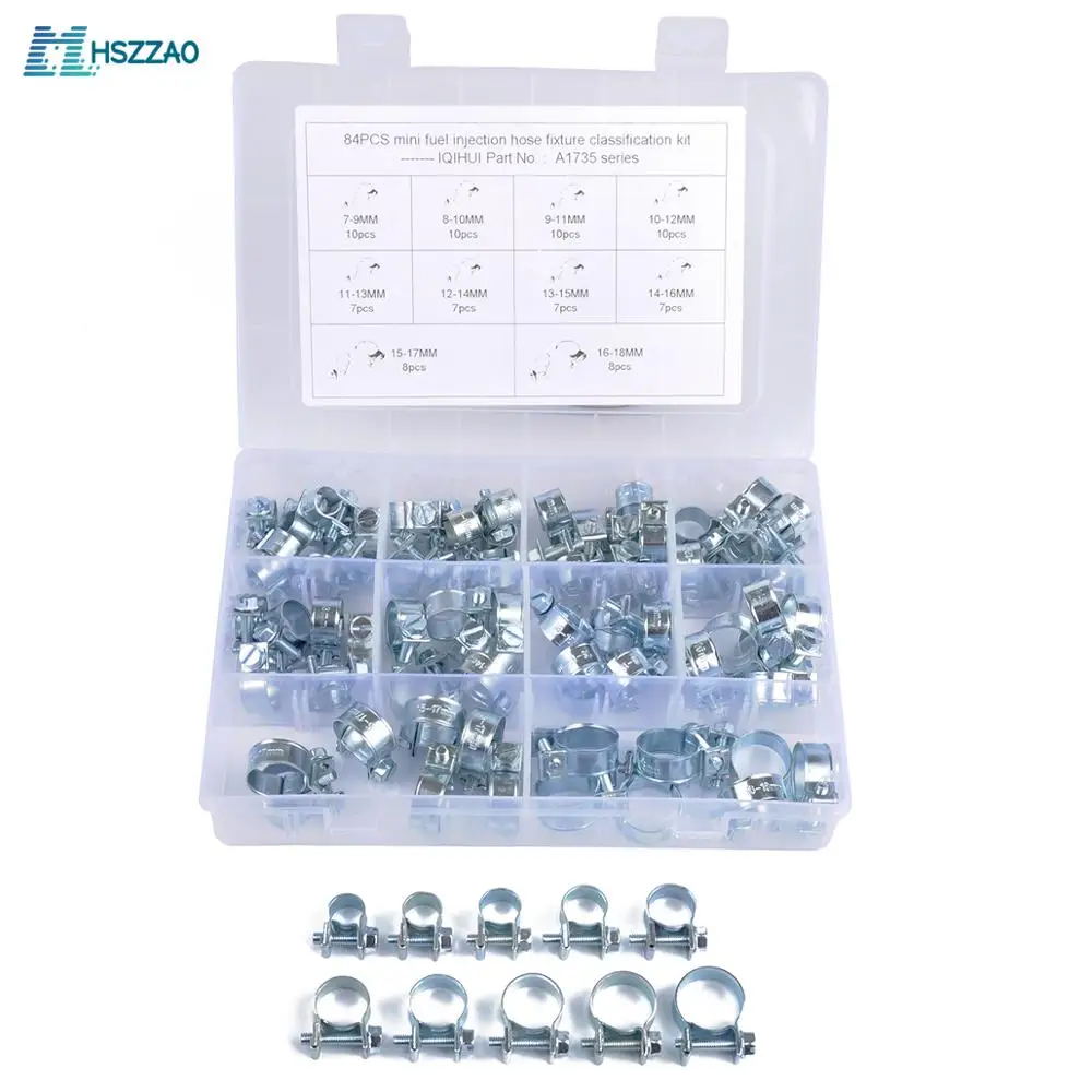

84 Pcs 10 Size Mini Fuel Injection Style Hose Clamp For Diesel Petrol Pipe for Automotive and Mech Auto Accessories