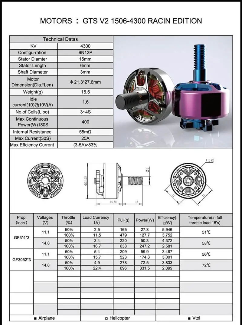 4 шт. RCINPower GTS V2 1506 3000KV 4300KV 4-6S бесщеточный двигатель для радиоуправляемого дрона FPV гоночные модели запасные части DIY аксессуары