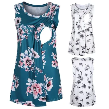 

Women Maternity pregnant tops and blouses clothes Sleeveless Floral Print Nursing Vest Tank Tops For Breastfeeding ropa de mujer