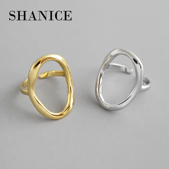 

SHANICE Korean version S925 sterling silver open ring INS simple geometric irregular hollow oval female adjustable punk party
