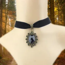 Европейский и американский дворцовый женский ювелирный Ретро ручной работы черный вельветовый в готическом стиле лента большая Хрустальная подвеска короткое ожерелье