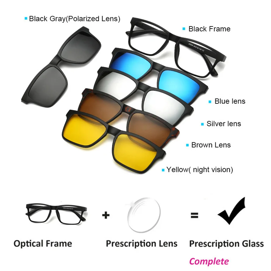 Prescription 5 in 1 Sunglasses Clip On Eyeglasses Lens