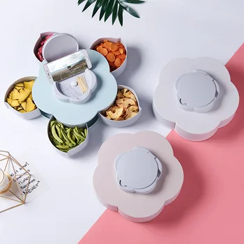 

New 3 Colours Flower Design Rotary Storage Box Snack Candy Box Jewelry Organizer Cosmetic Solid Fruit Storage Box for Seeds Nuts