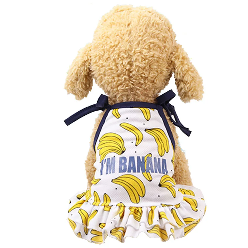 Banana Dress XS-2XL, летняя одежда для собак, рубашка для щенков, жилет с клубничкой, бананом, котом, платье для маленьких собак, Милая футболка для собак, одежда для домашних животных - Цвет: Banana Dress