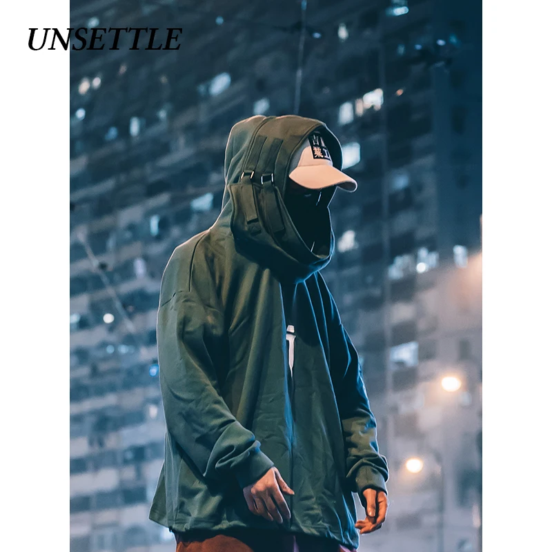 UNSETTLE High neck Fish mouth Pullover japanese Sweatshirts Men/Women Hoodies oversize Streetwear Hip Hop Harajuku Male Tops