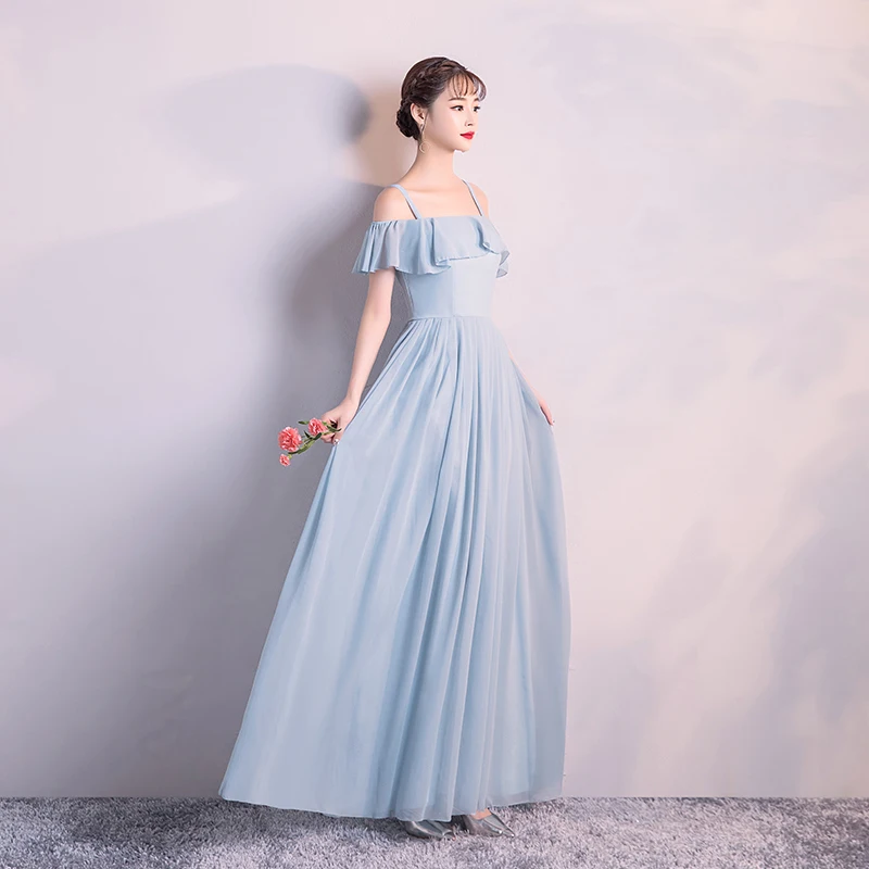 

Women Wedding Party Dress Bridemaid Dress Blue Colour Long Dress Chiffon Back of Zipper