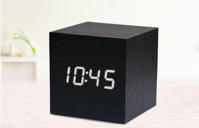 LED Cube деревянные часы электронные настольные часы цифровой регистрации голос Управление часы nixie Радио для детей прикроватная будильник