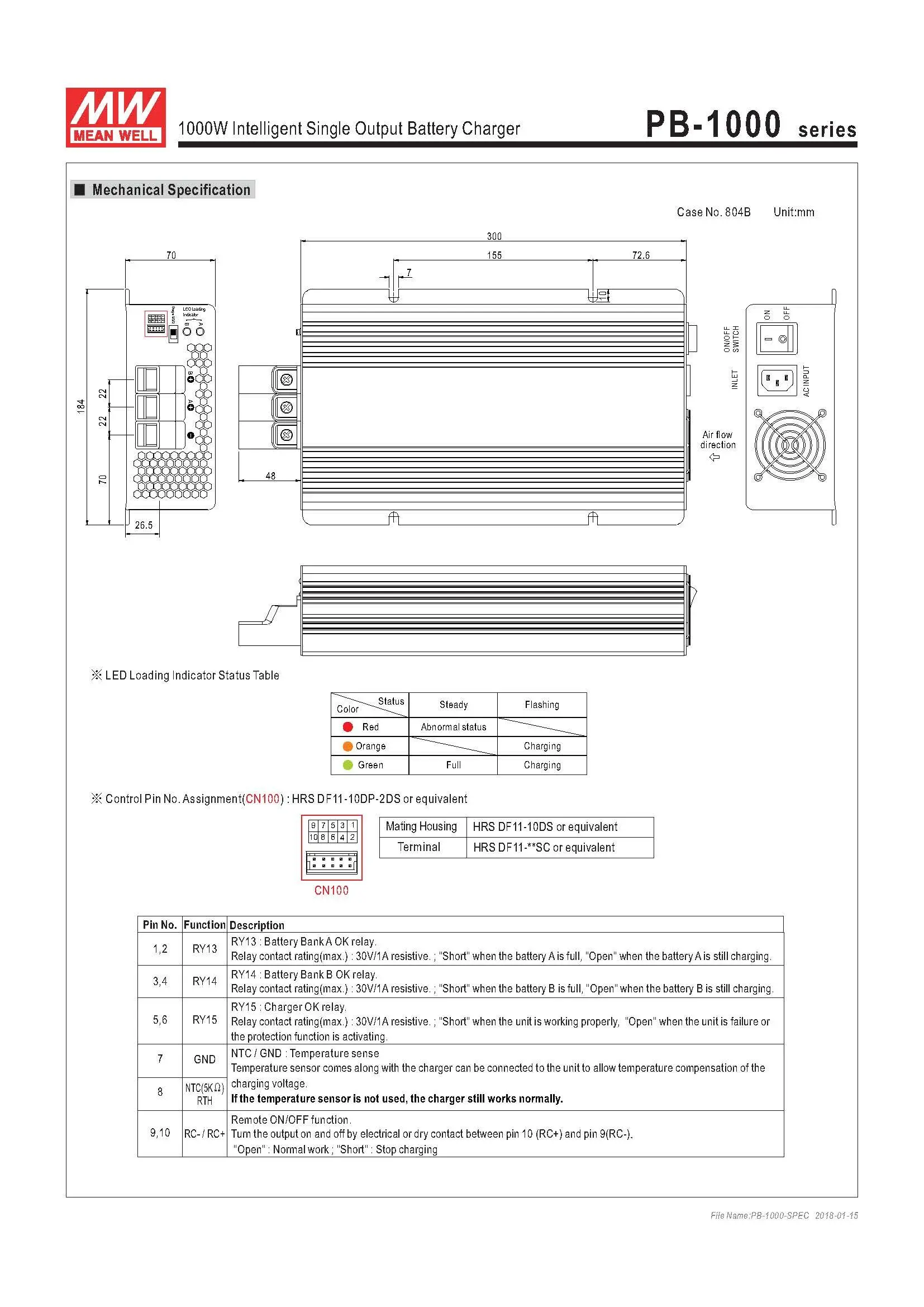 MEANWELL PB-1000-24 28,8 V/27,6 v 34.7A 1000 W Интеллектуальный один внешний аккумулятор Зарядное устройство блок питания