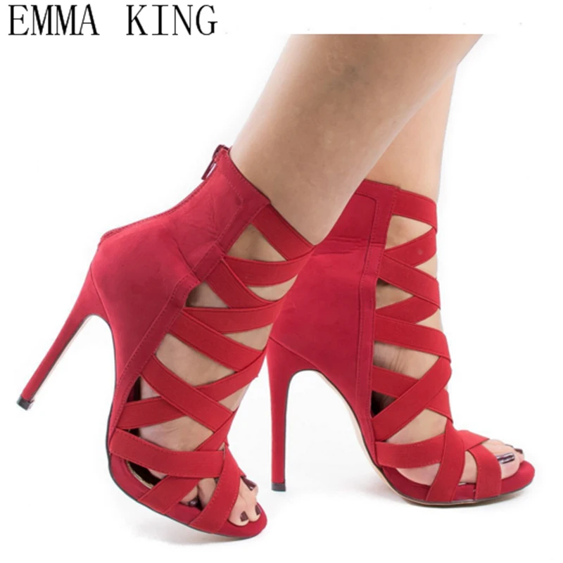 

New Roman Women Shoes Cross-tied Elastic Sexy Hollow out High Heels Open Toe Sandals