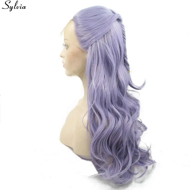 pastel purple lavender hair synthetic lace front wigs for woman with braids (1)