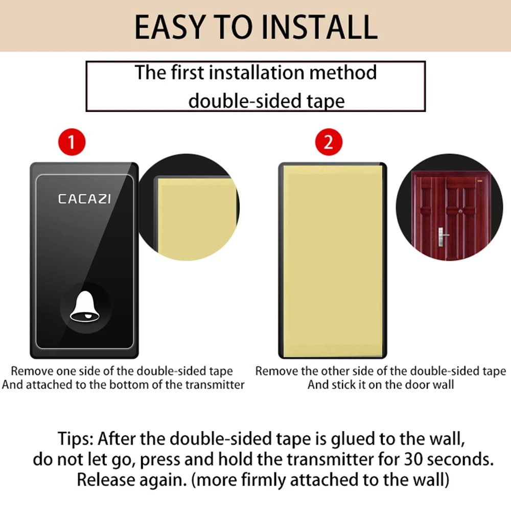 CACAZI No Battery Required Wireless Doorbell Self-powered Waterproof Intelligent Home Door ring Bell US EU UK Plug 58 Chimes CACAZI No Battery Required Wireless Doorbell Self-powered Waterproof Intelligent Home Door ring Bell US EU UK Plug 58 Chimes