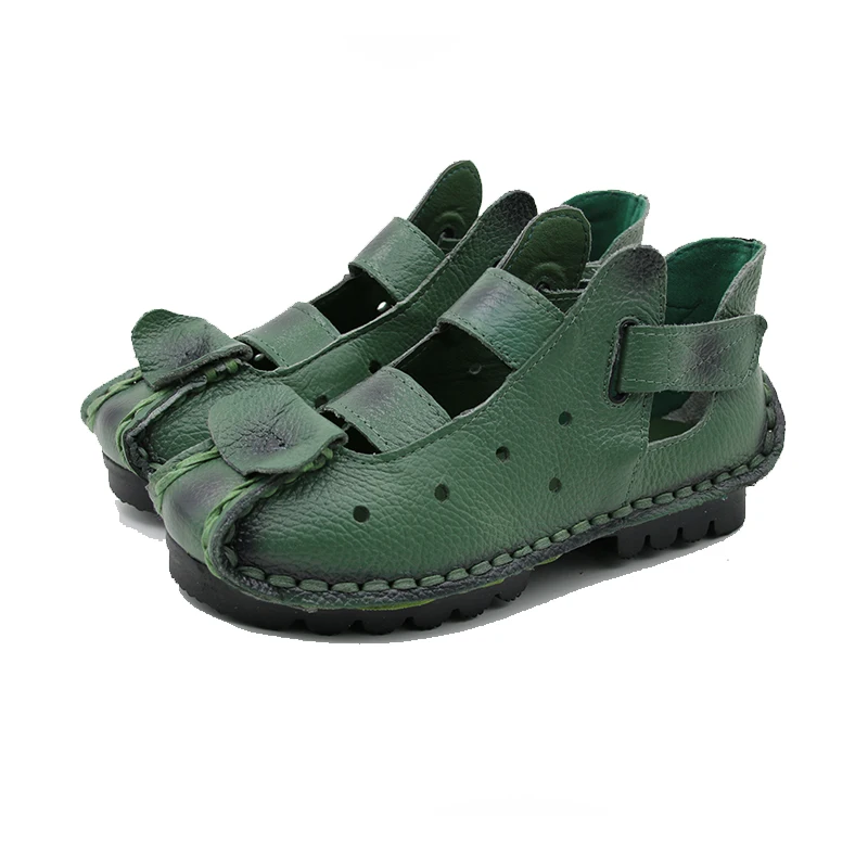 Women Sandals 2025 Summer Soft Bottom Flat Genuine Leather Personality Leisure Retro Handmade