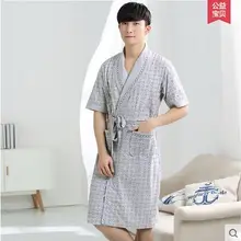 Мужской хлопчатобумажный купальный халат в клетку, длинная одежда для сна с карманами, Мужская домашняя одежда в японском стиле кимоно, одежда юката 122702