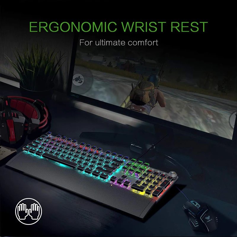 Механическая игровая клавиатура RGB светодиодный подсветкой 104 клавиш с teclado анти