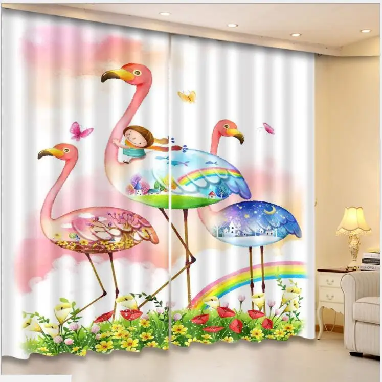 

Coloured Flamingos Luxury Blackout 3D Window Curtains Living Room girl Bedroom decorate Drapes Rideaux Cortinas pillowcase