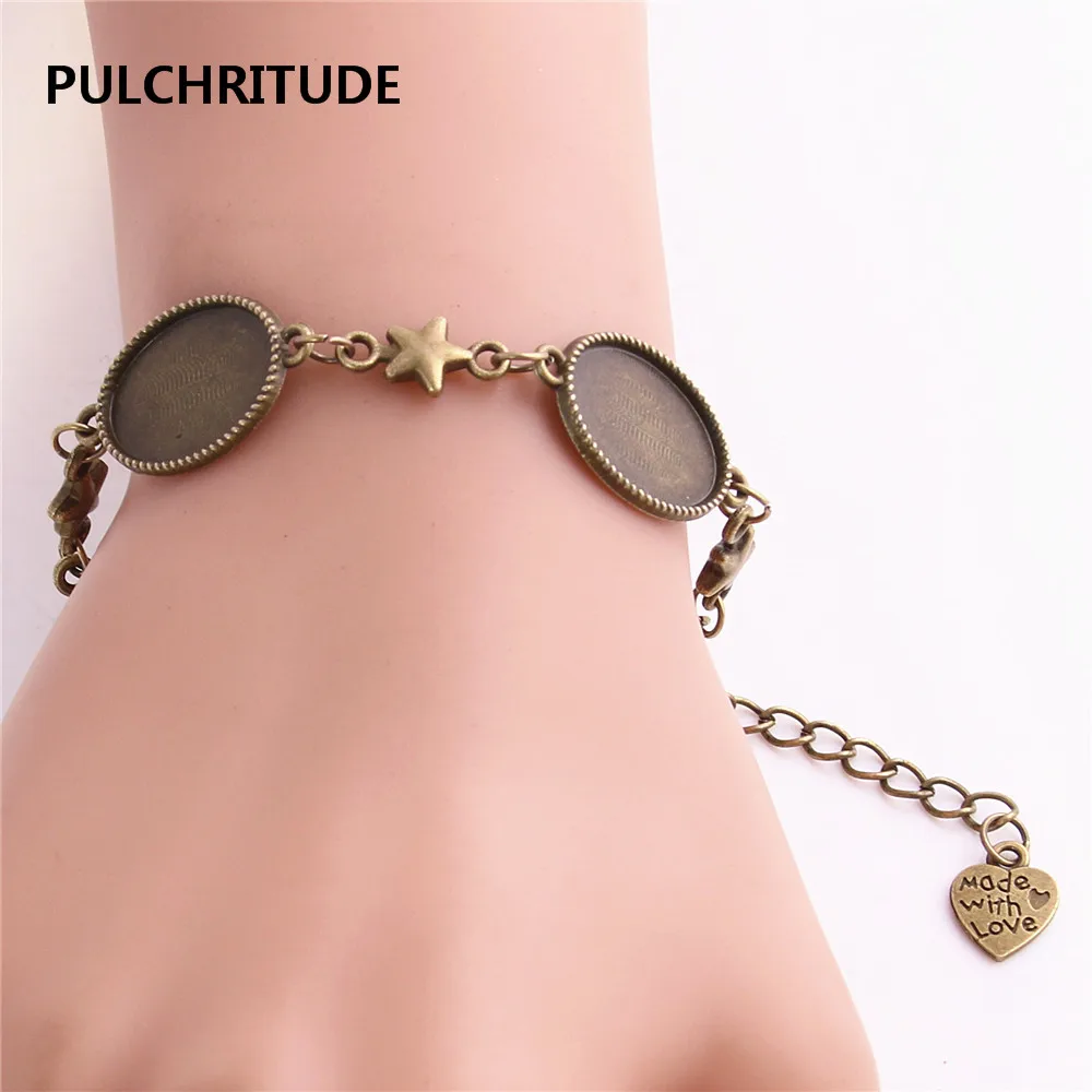 PULCHRITUDE 3 шт./лот металлической цепью Кабошон базы Fit овал 13,5*18,5 мм Ручной Работы Звездный браслет ювелирные изделия Diy C0996