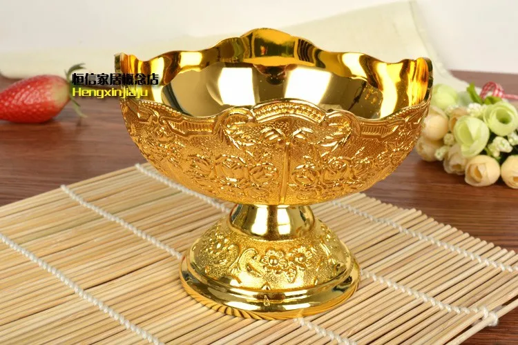 Классический Цветочный резной рельефный сплав металлическая чаша для фруктов Стол Для Хранения Сахара декоративный поднос украшение дома SG036 - Цвет: gold